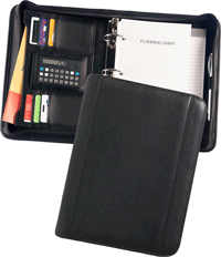 black leather zippered three ring organizer